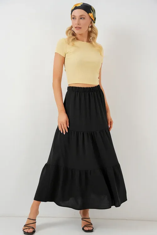 Kadın Ayrobin Uzun Etek 8048 - Siyah
