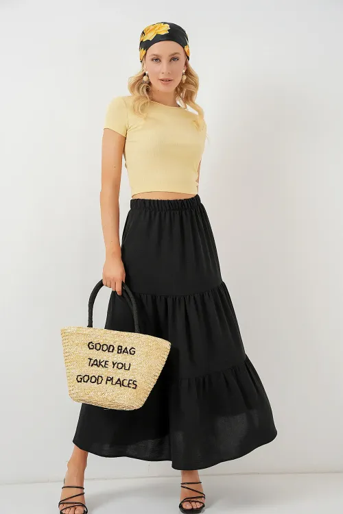 Kadın Ayrobin Uzun Etek 8048 - Siyah