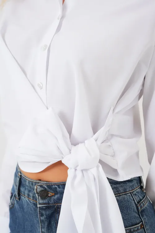 Kadın Bağlamalı Uzun Kol Gömlek 20325 - Beyaz
