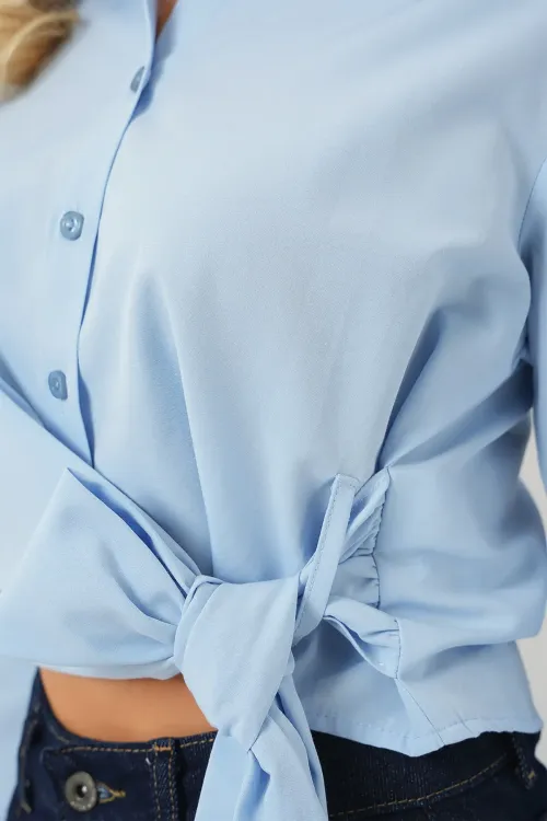 Kadın Bağlamalı Uzun Kol Gömlek 20325 - Mavi