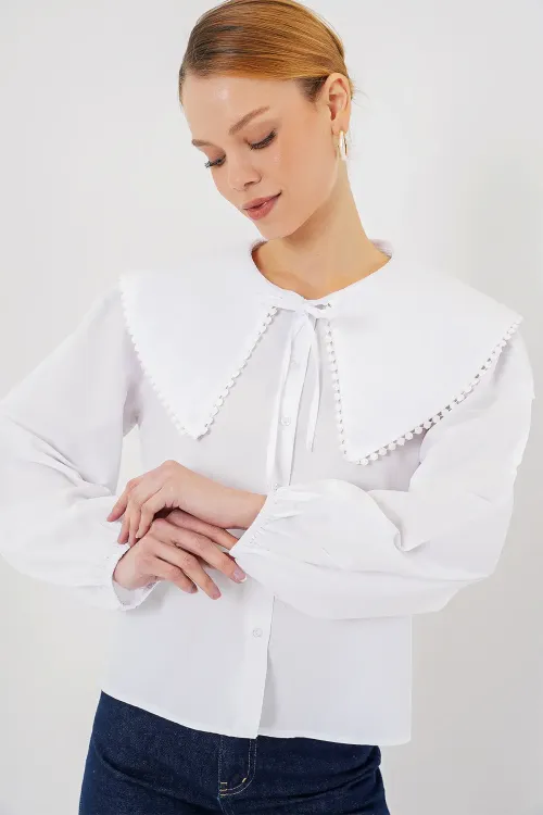 Kadın Bebe Yaka Gömlek 20314 - Beyaz