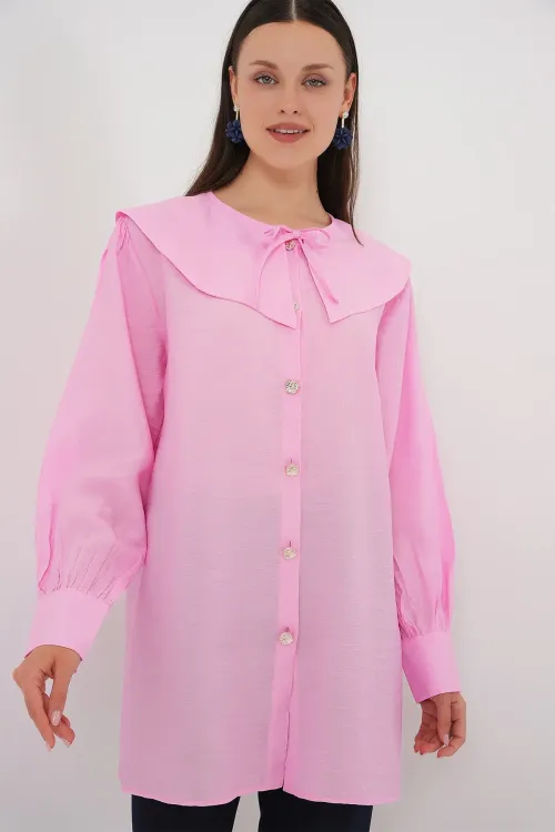 Kadın Bebe Yaka Uzun Tunik 5967 - Pembe