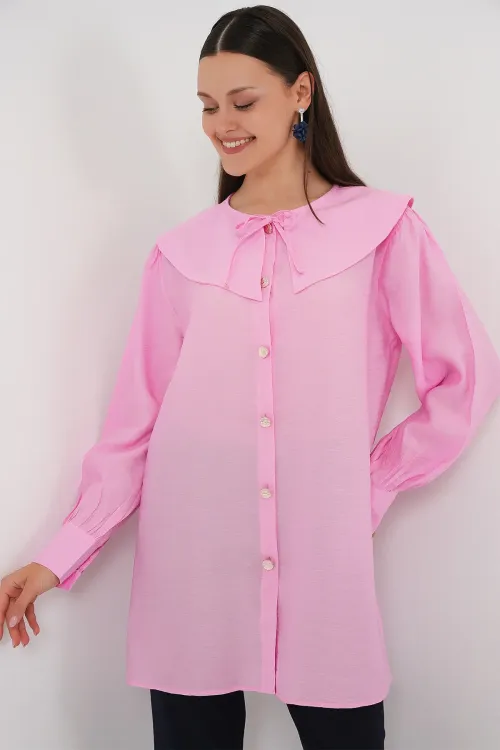 Kadın Bebe Yaka Uzun Tunik 5967 - Pembe