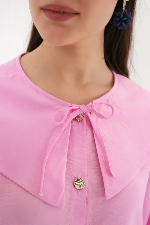 Kadın Bebe Yaka Uzun Tunik 5967 - Pembe