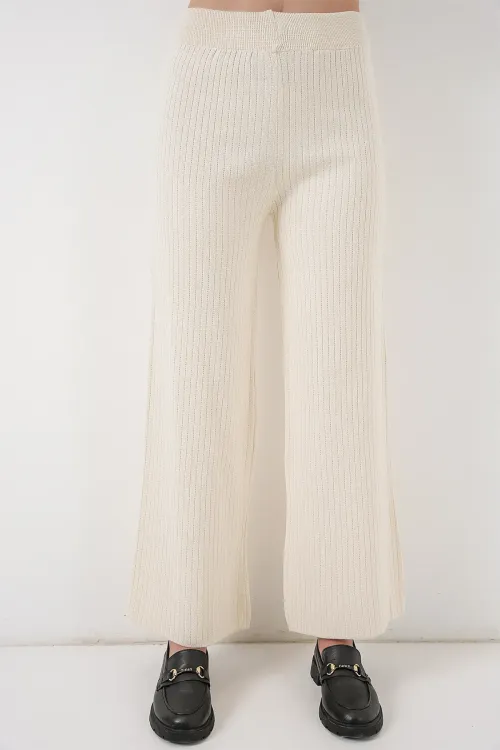 Kadın Çizgili Oversize Triko İkili Takım 15959 - Ekru