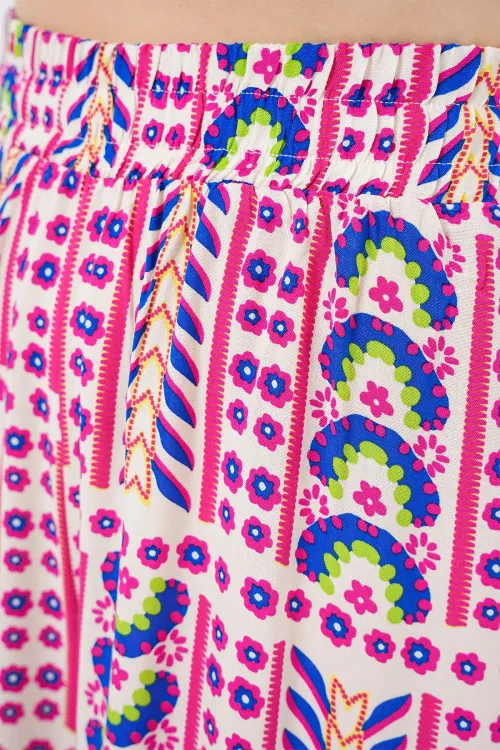 Kadın Desenli Viskon Pantolon 6749 - Fuşya