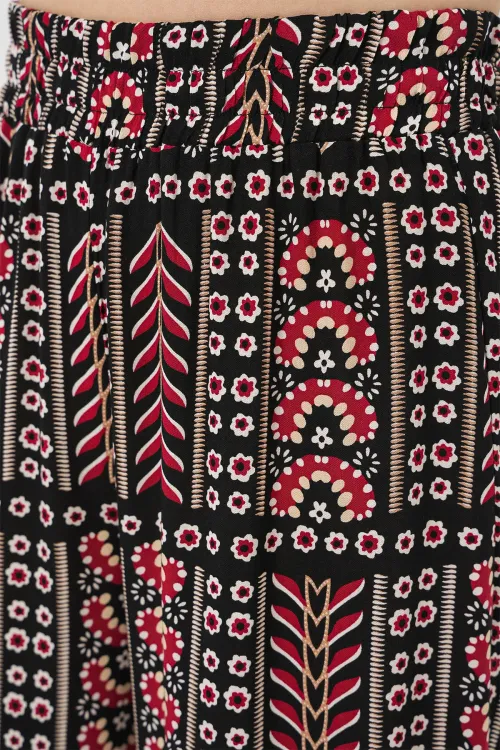 Kadın Desenli Viskon Pantolon 6749 - Siyah