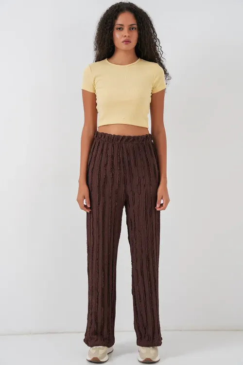 Kadın Dokulu Esnek Örme Pantolon 30057 - Kahverengi