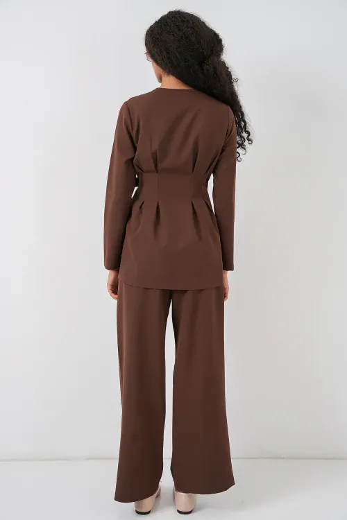 Kadın Dokulu Esnek Örme Pantolon 30057 - Kahverengi