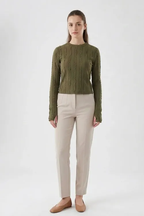 Kadın Dokulu Örme Bluz 980 - Haki
