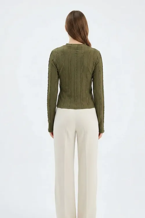 Kadın Dokulu Örme Bluz 980 - Haki