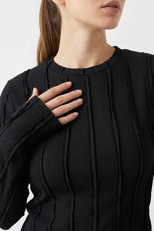 Kadın Dokulu Örme Bluz 980 - Siyah