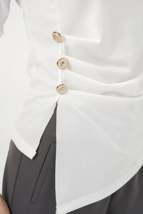 Kadın Düğme Detaylı Sandy Bluz 992 - Beyaz