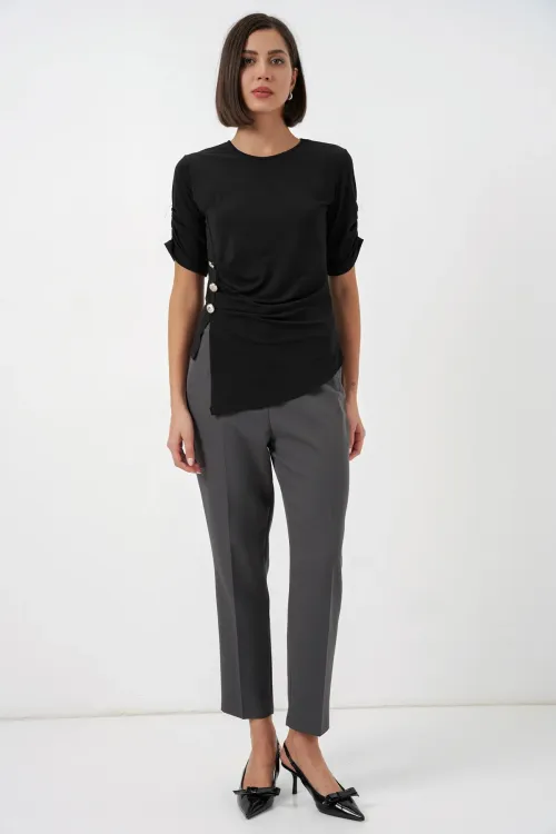 Kadın Düğme Detaylı Sandy Bluz 992 - Siyah