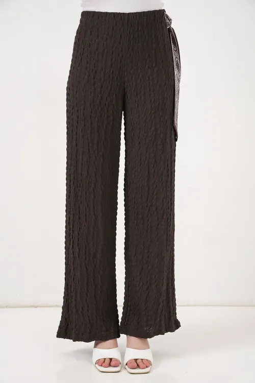 Kadın Fularlı Örme Pantolon 30070 - Kahverengi