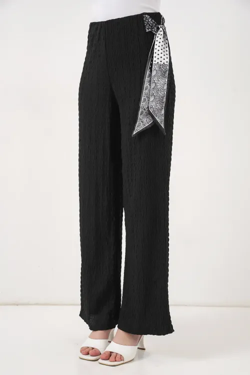 Kadın Fularlı Örme Pantolon 30070 - Siyah