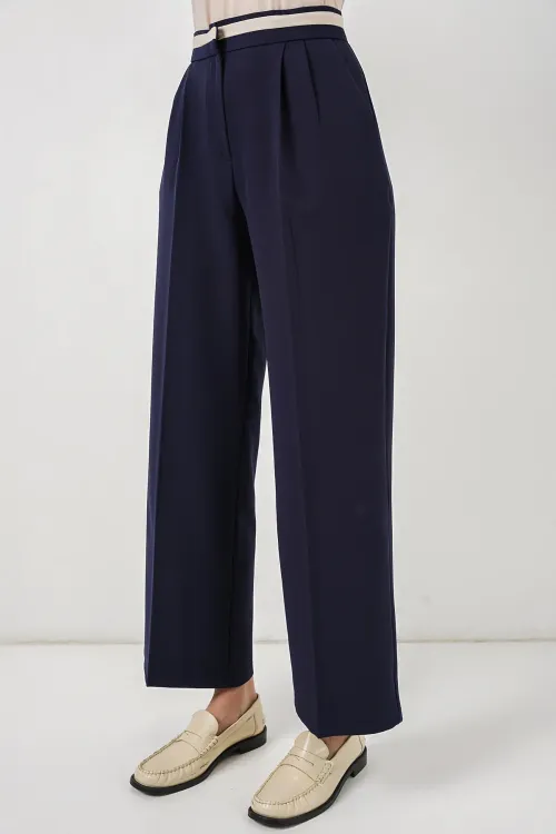 Kadın Geniş Paça Kumaş Pantolon 30088 - Lacivert