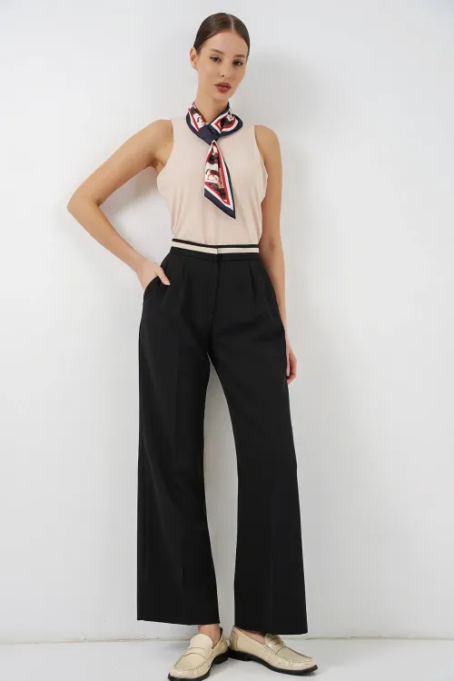 Kadın Geniş Paça Kumaş Pantolon 30088 - Siyah