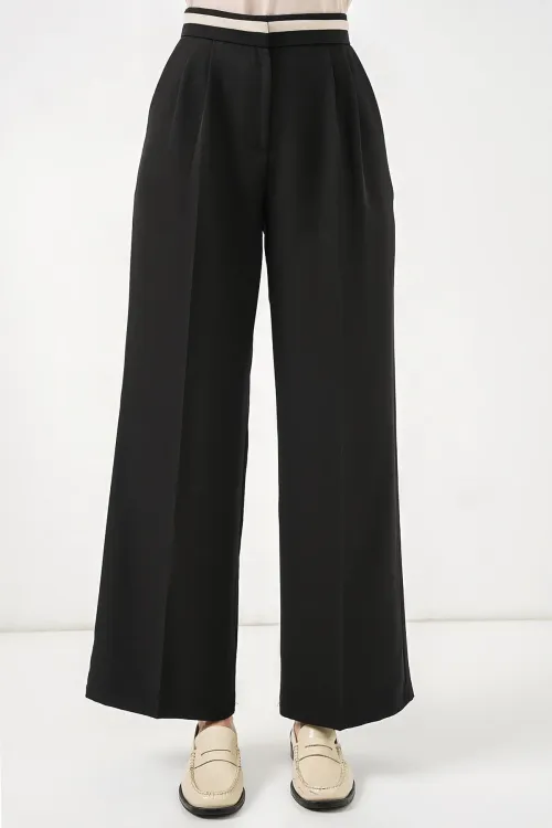 Kadın Geniş Paça Kumaş Pantolon 30088 - Siyah