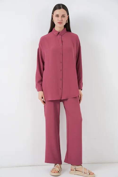 Kadın Gömlek Pantolon İkili Takım 30063 - Gül Kurusu