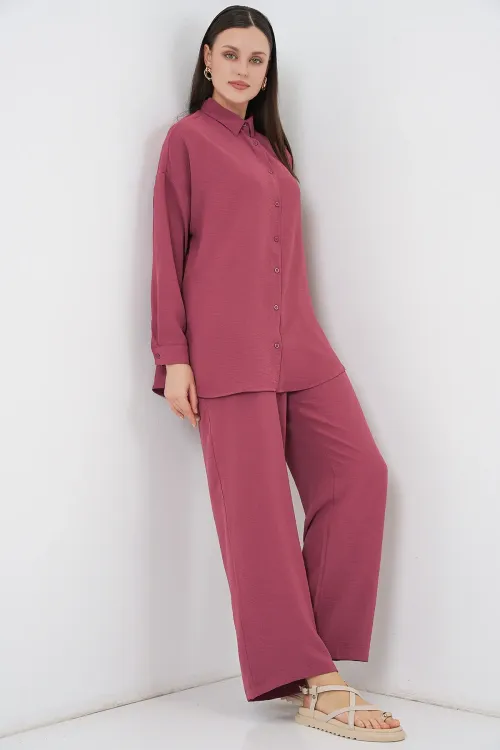 Kadın Gömlek Pantolon İkili Takım 30063 - Gül Kurusu