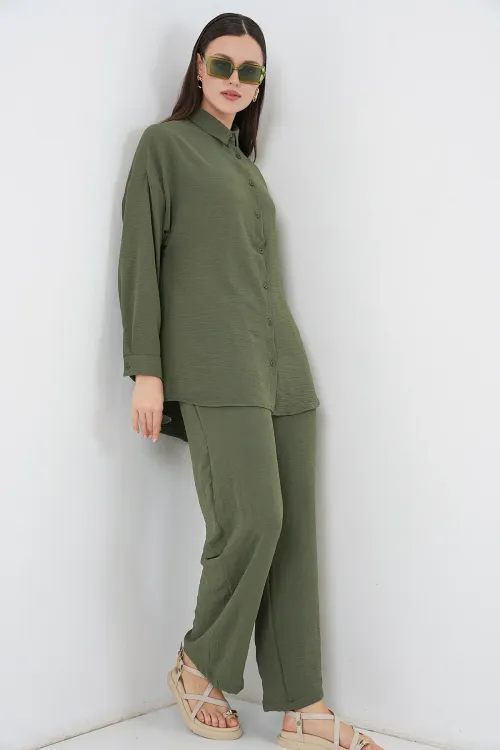 Kadın Gömlek Pantolon İkili Takım 30063 - Haki