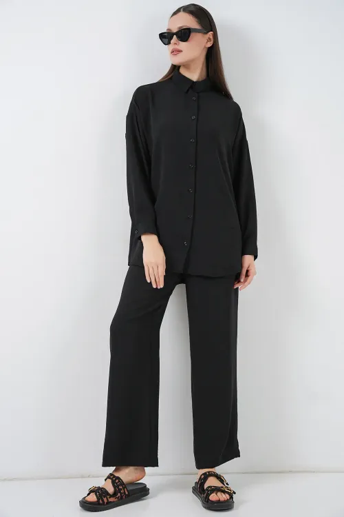 Kadın Gömlek Pantolon İkili Takım 30063 - Siyah