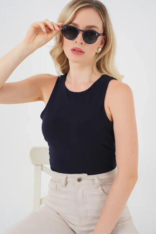 Kadın Halter Yaka Çıtçıtlı Body 972 - Lacivert