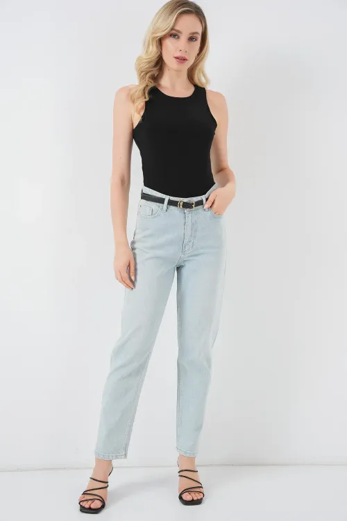 Kadın Halter Yaka Çıtçıtlı Body 972 - Siyah