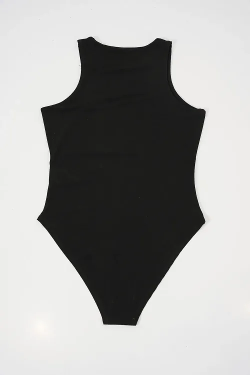Kadın Halter Yaka Çıtçıtlı Body 972 - Siyah