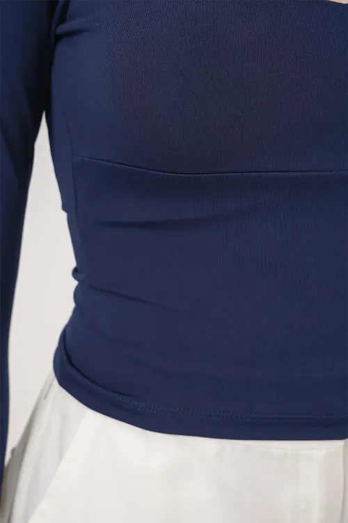 Kadın Kare Yaka Slim Fit Bluz 986 - Lacivert