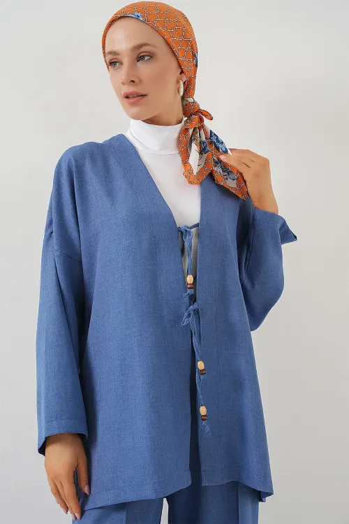 Kadın Keten Kimono İkili Takım 6727 - İndigo