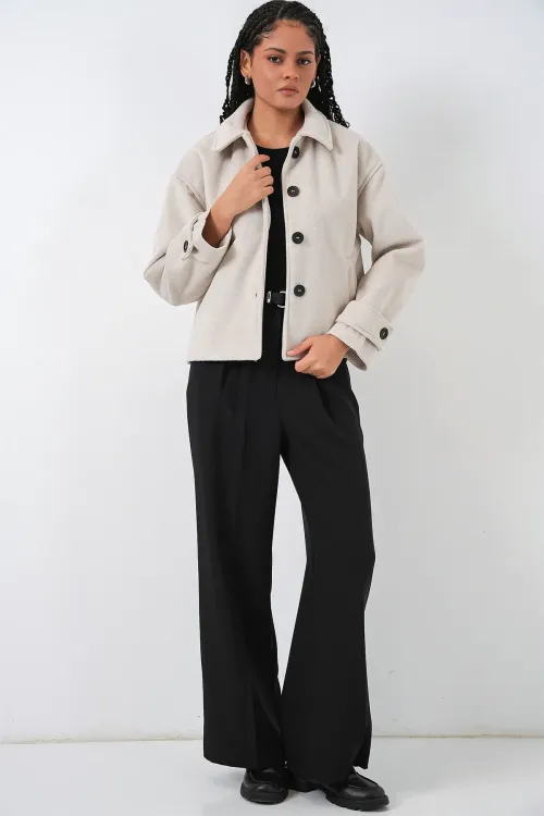 Kadın Kısa Kaşe Ceket 0724 - Ekru