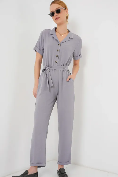 Kadın Kısa Kol Ayrobin Tulum 7030 - Gri