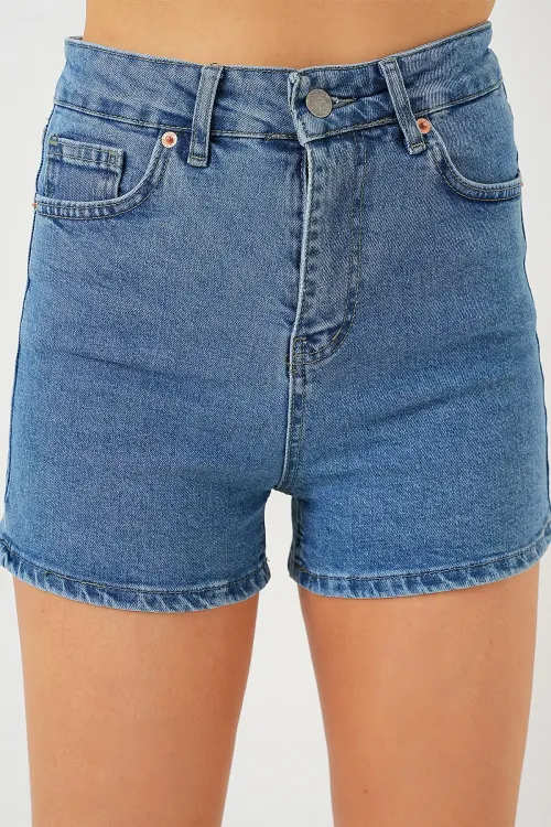 Kadın Kısa Kot Şort 5339 - Lacivert