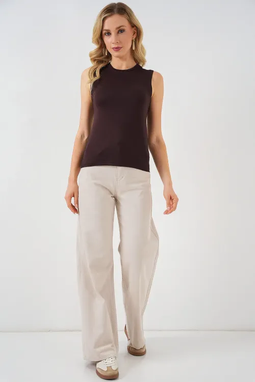 Kadın Kolsuz Body 4347 - Kahverengi