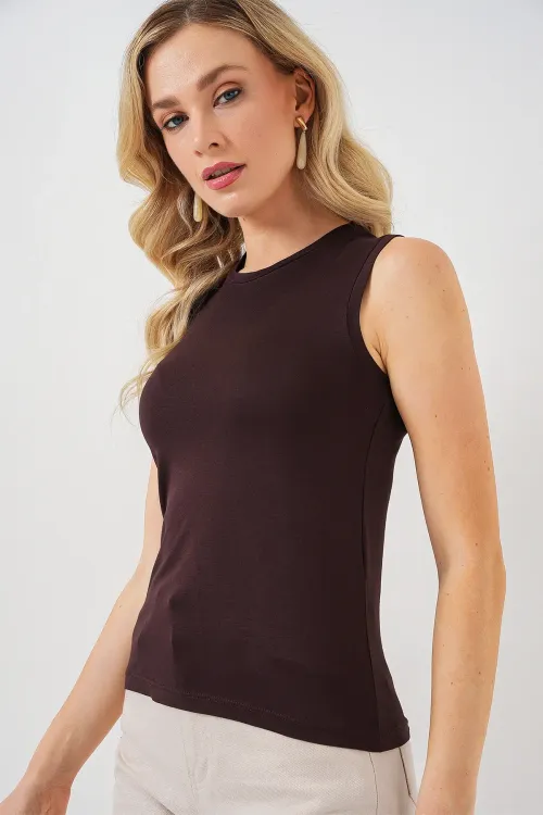 Kadın Kolsuz Body 4347 - Kahverengi