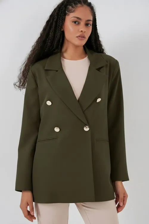 Kadın Kruvaze Yaka Blazer Ceket 0722 - Haki