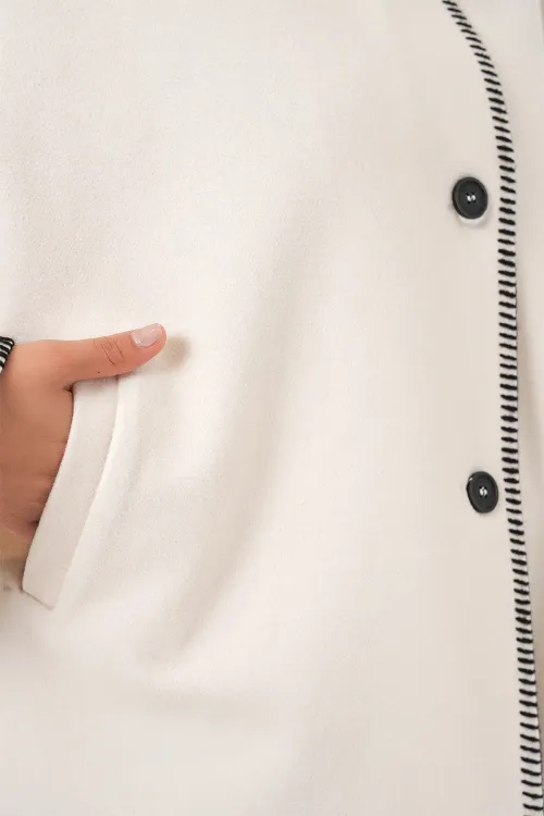 Kadın Nakışlı Kaşe Ceket 9167 - Ekru