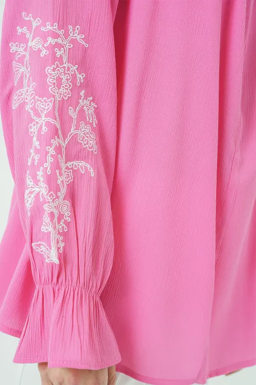 Kadın Nakışlı Örme Bluz 941 - Pembe