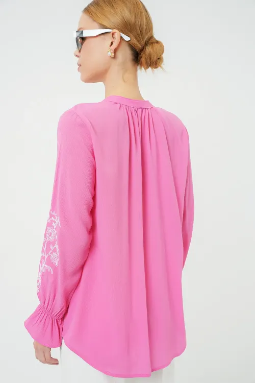 Kadın Nakışlı Örme Bluz 941 - Pembe
