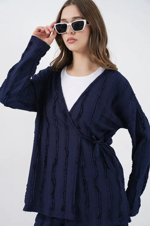 Kadın Örme Kimono Pantolon İkili Takım 30067 - Lacivert