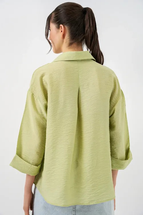 Kadın Oversize Kısa Kol Gömlek 20315 - Çağla