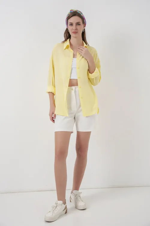 Kadın Oversize Viskon Gömlek 3785 - Sarı