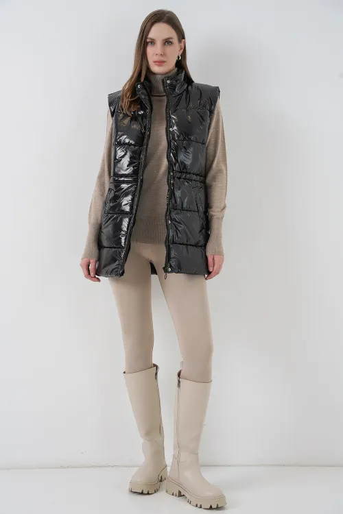 Kadın Parlak Şişme Yelek 5218 - Siyah