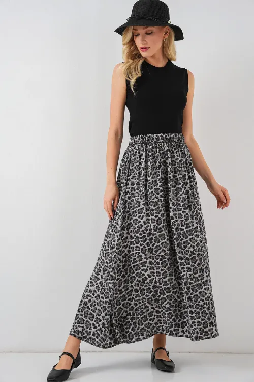 Kadın Uzun Ayrobin Etek 8050 - Antrasit