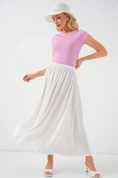 Kadın Uzun Ayrobin Etek 8050 - Beyaz