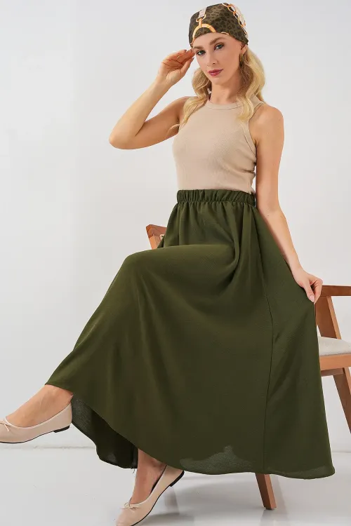 Kadın Uzun Ayrobin Etek 8050 - Haki