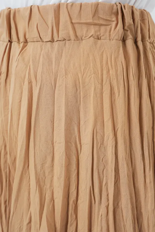 Kadın Uzun Kırışık Etek 8042 - Bisküvi