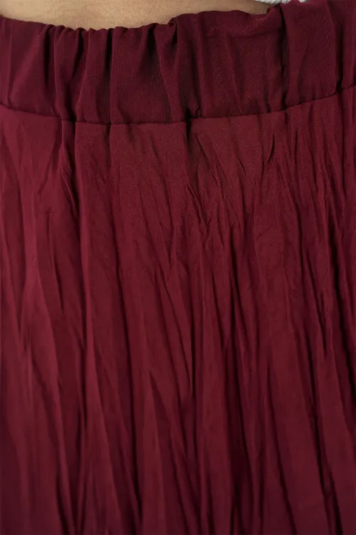 Kadın Uzun Kırışık Etek 8042 - Bordo